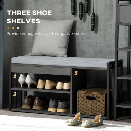 Wooden Shoe Storage Bench 90cm Wide With Cushion - Velmora