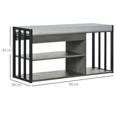 Wooden Shoe Storage Bench 90cm Wide With Cushion - Velmora