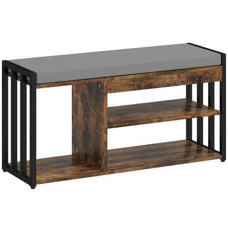 Wooden Shoe Storage Bench 90cm Wide With Cushion - Velmora