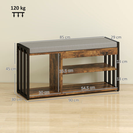 Wooden Shoe Storage Bench 90cm Wide With Cushion - Velmora