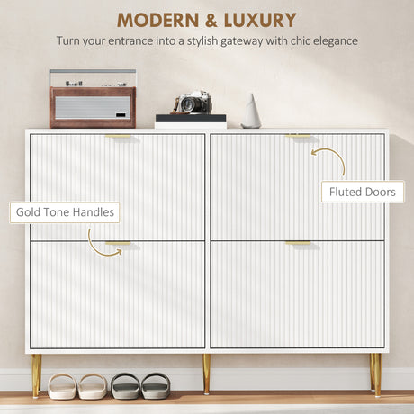 Wooden Shoe Storage Cabinet 105cm Wide With 4 Flip Doors And Gold Legs - Velmora