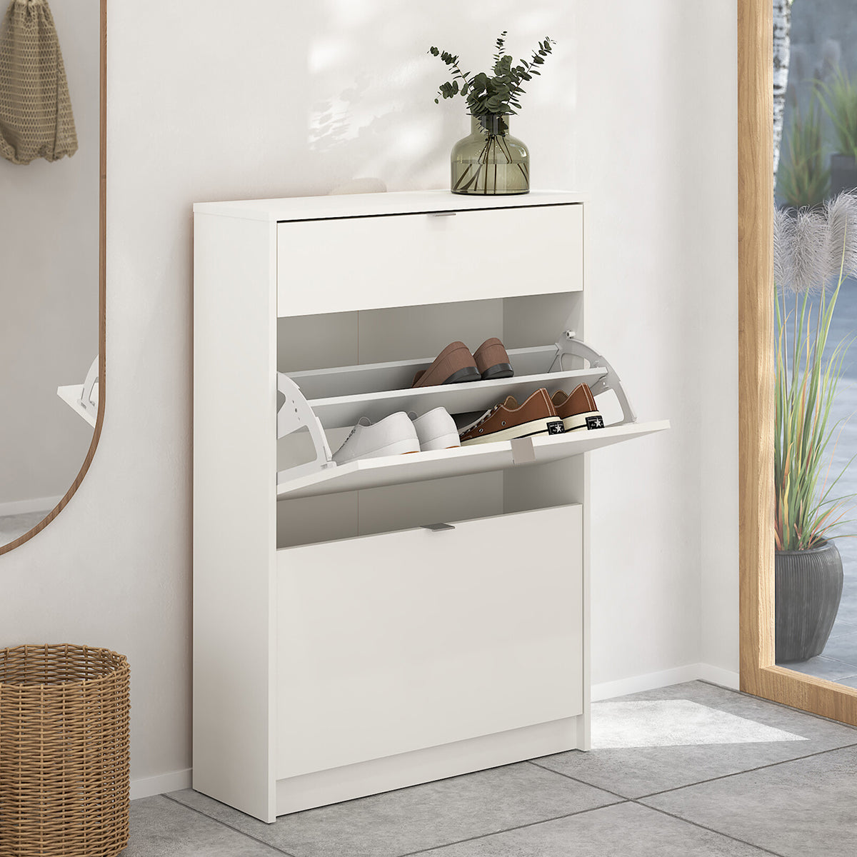 Wooden Shoe Storage Cabinet With 2 Flap Doors And 1 Drawer - Seabrook