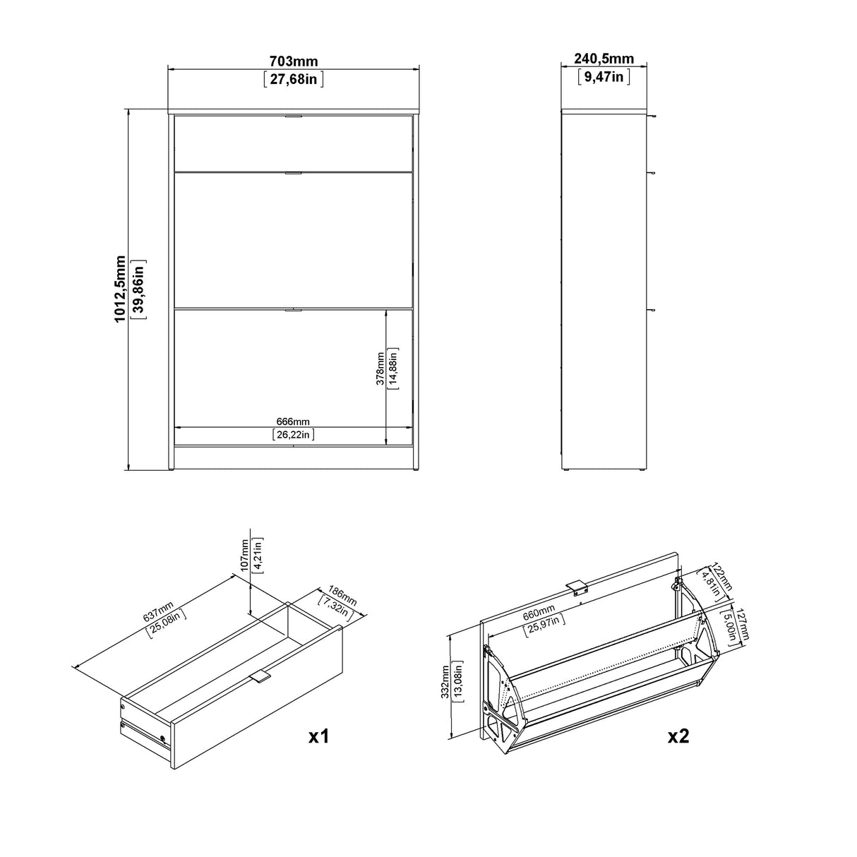 Wooden Shoe Storage Cabinet With 2 Flap Doors And 1 Drawer - Seabrook