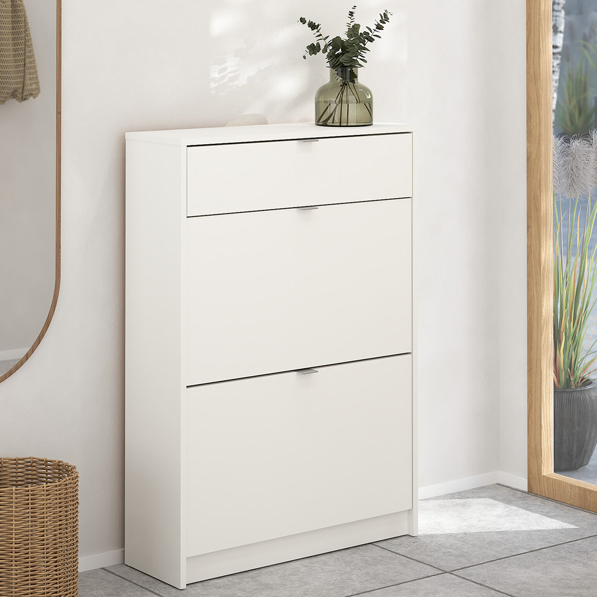 Wooden Shoe Storage Cabinet With 2 Flap Doors And 1 Drawer - Seabrook