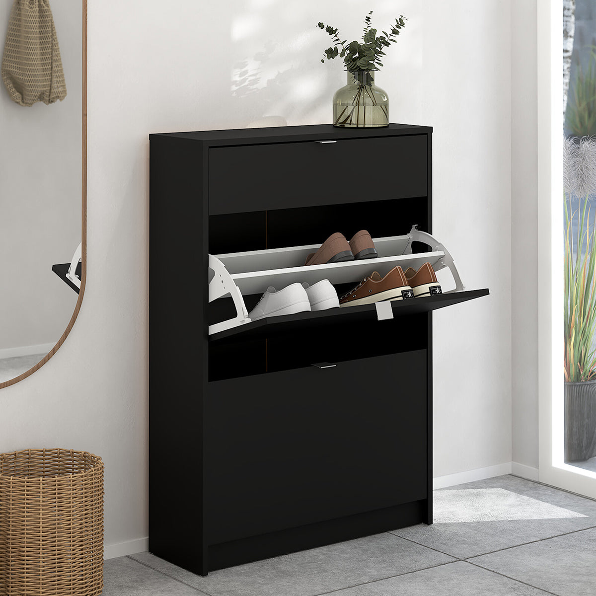 Wooden Shoe Storage Cabinet With 2 Flap Doors And 1 Drawer - Seabrook