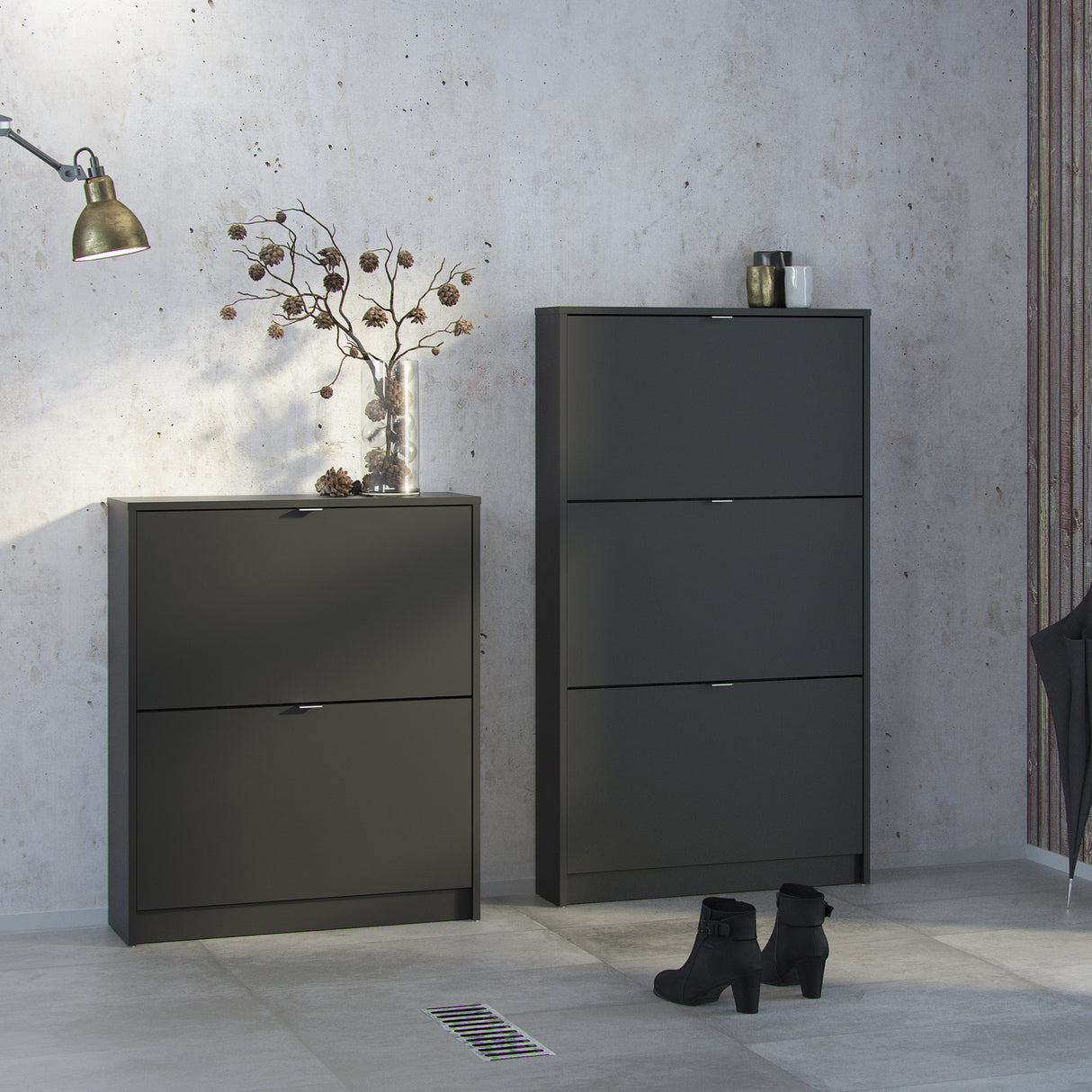 Wooden Shoe Storage Cabinet With 2 Flip Down Doors And 2 Layers - Seabrook