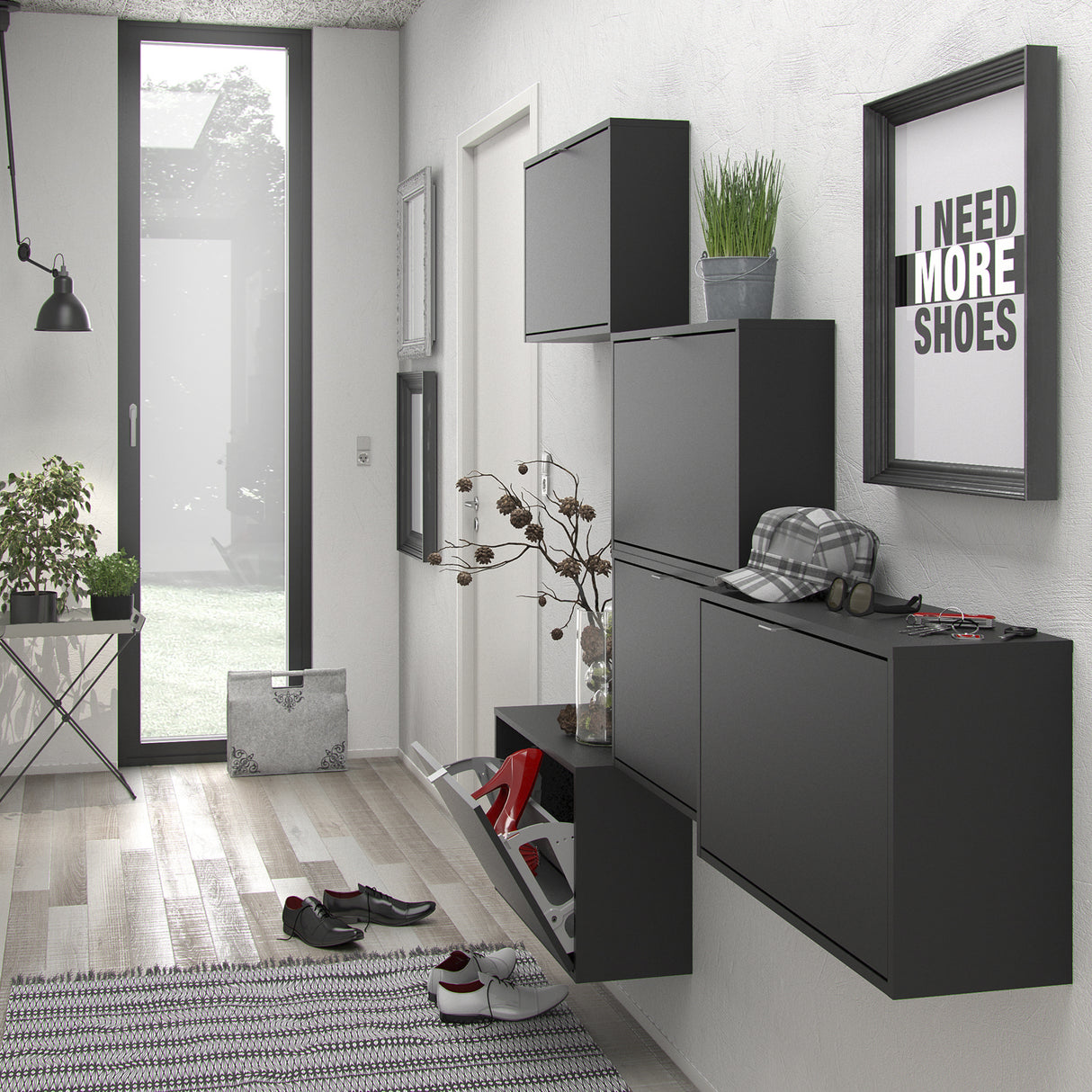 Wooden Shoe Storage Cabinet With 3 Flip Down Doors And 1 Layer - Seabrook