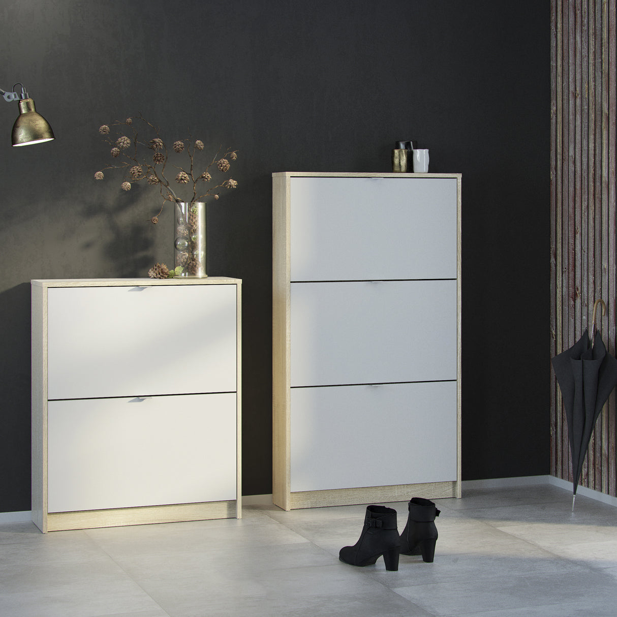 Wooden Shoe Storage Cabinet With 3 Flip Down Doors And 2 Layers - Seabrook