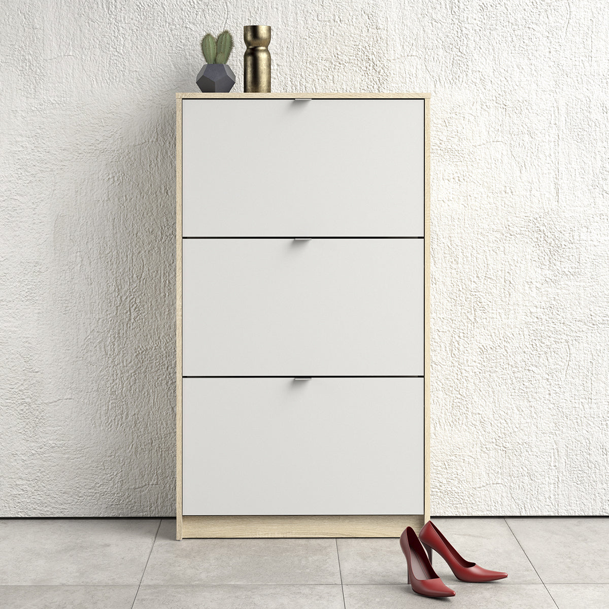 Wooden Shoe Storage Cabinet With 3 Flip Down Doors And 2 Layers - Seabrook