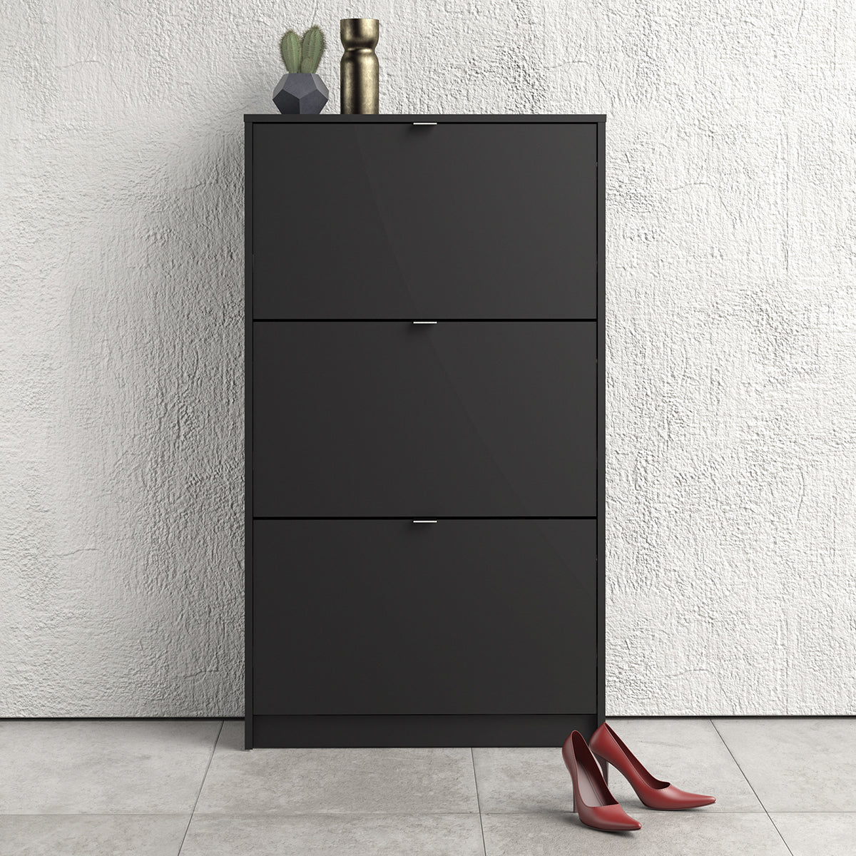 Wooden Shoe Storage Cabinet With 3 Flip Down Doors And 2 Layers - Seabrook