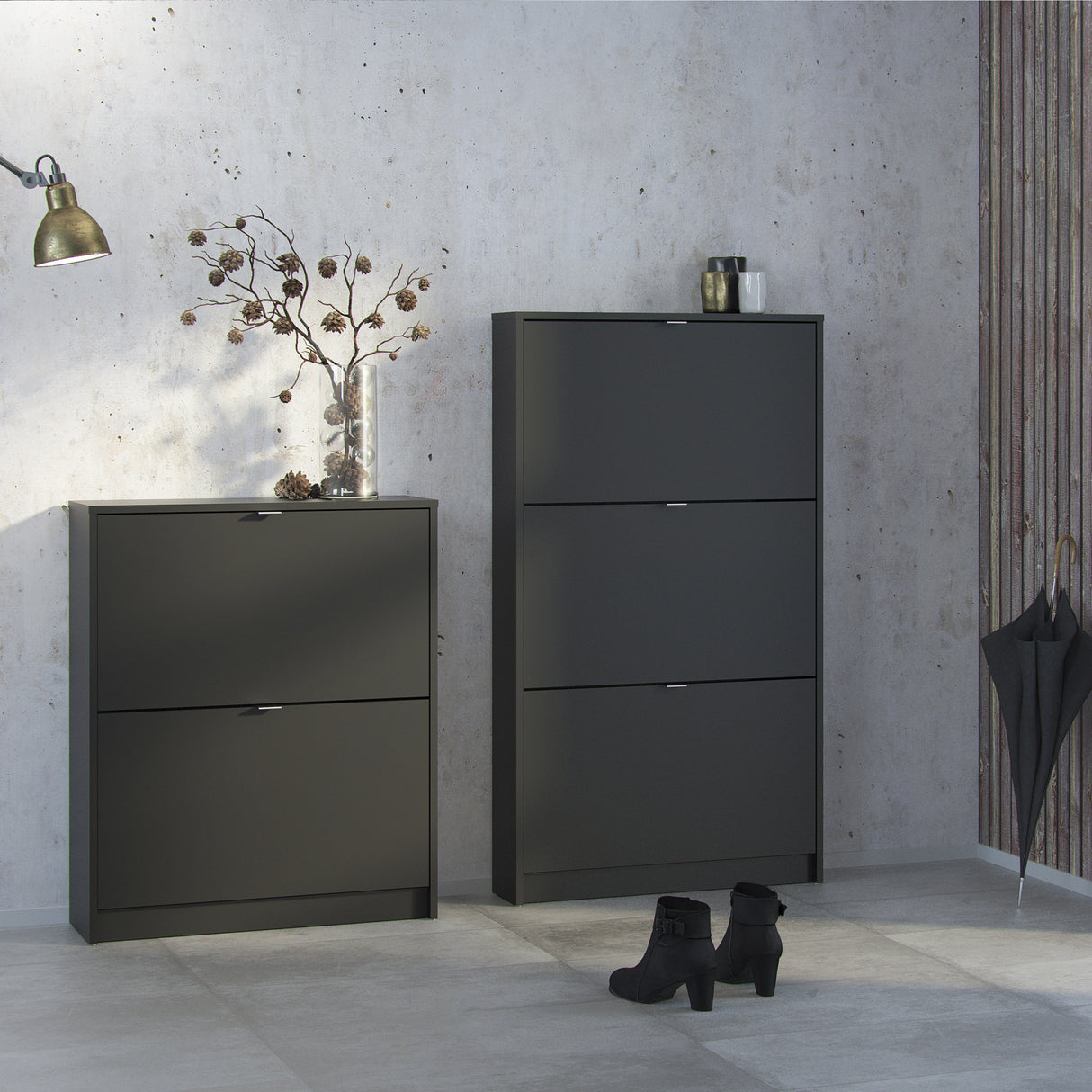 Wooden Shoe Storage Cabinet With 3 Flip Down Doors And 2 Layers - Seabrook