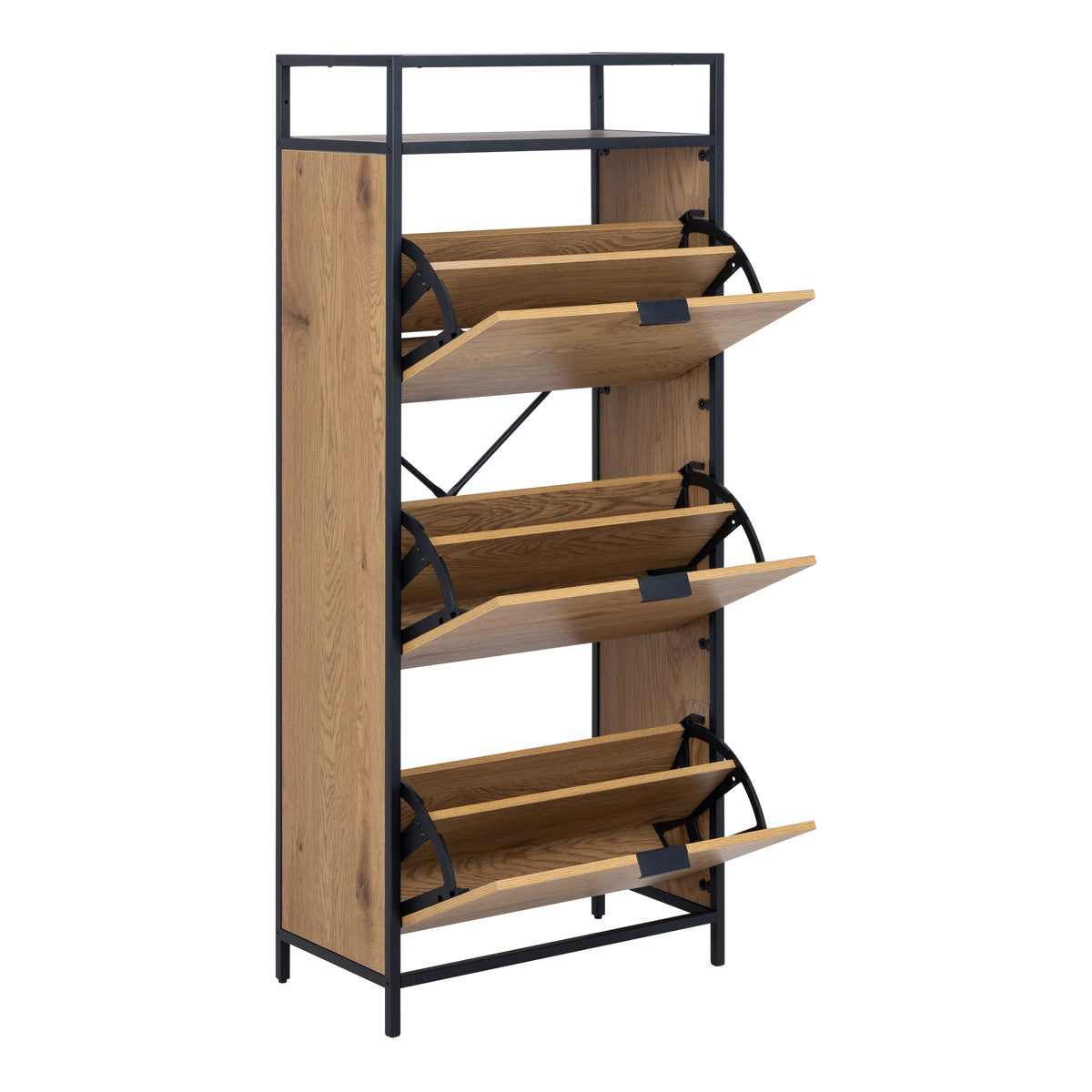 Wooden Shoe Storage Cabinet With 3 Flip Down Doors - Seaford