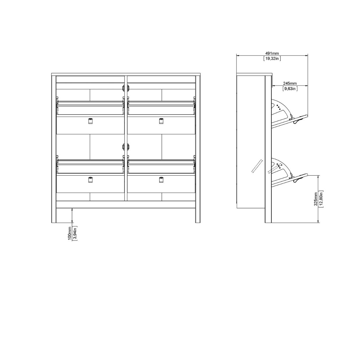Wooden Shoe Storage Cabinet With 4 Compartments - Madrid