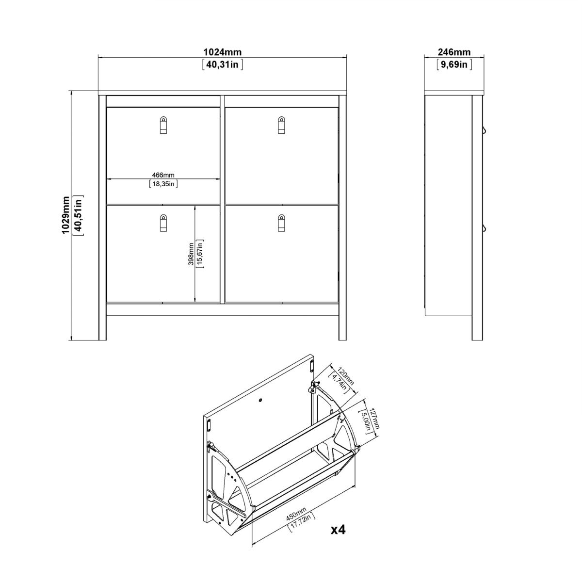 Wooden Shoe Storage Cabinet With 4 Compartments - Madrid
