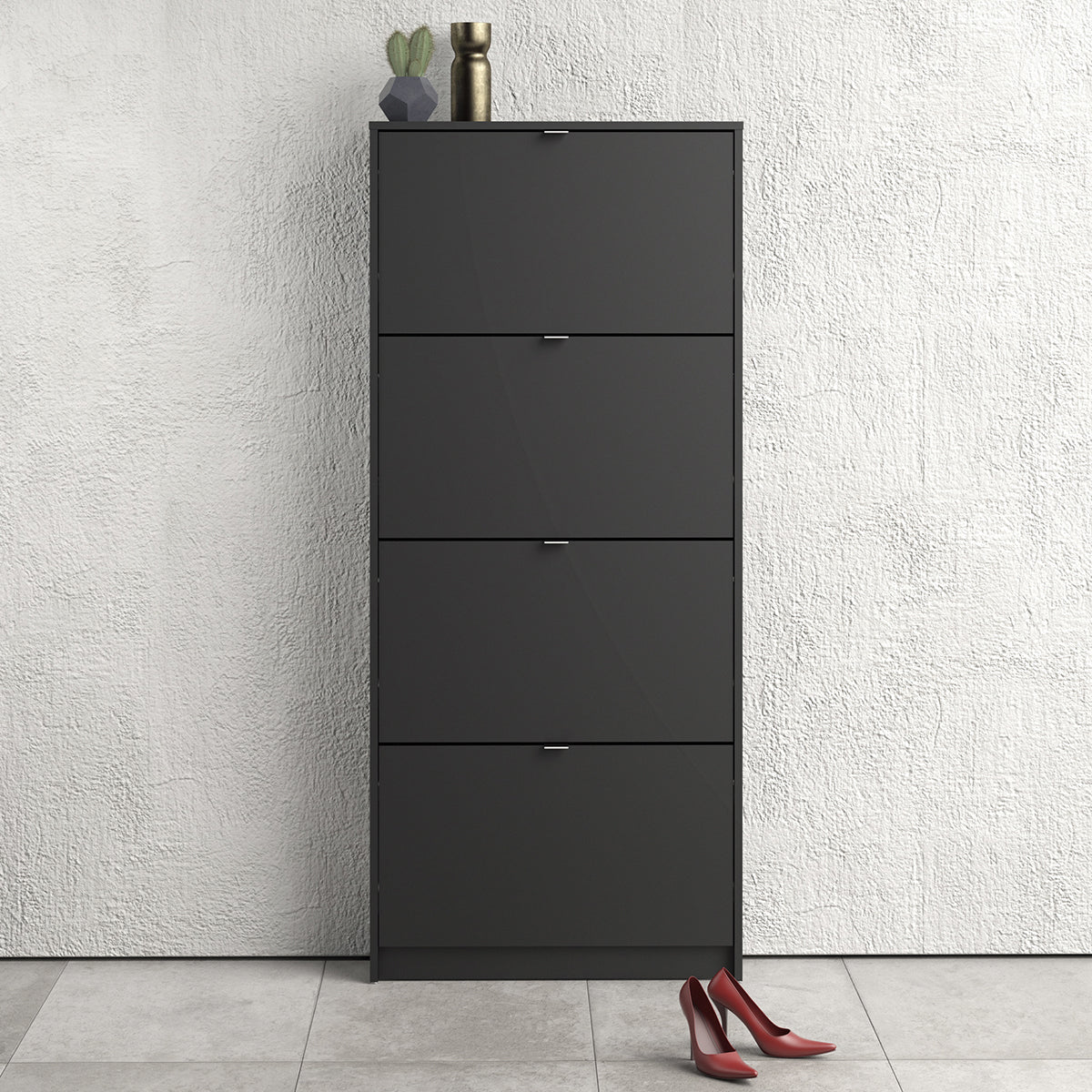 Wooden Shoe Storage Cabinet With 4 Flip Down Doors And 1 Layer - Seabrook