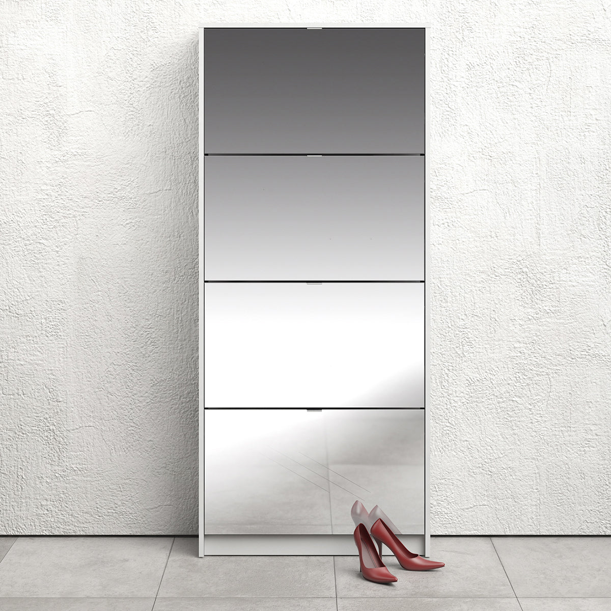 Wooden Shoe Storage Cabinet With 4 Mirrored Flip Down Doors And 2 Layers - Seabrook