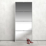 Wooden Shoe Storage Cabinet With 4 Mirrored Flip Down Doors And 2 Layers - Seabrook