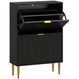 Wooden Shoe Storage Cabinet 60cm Wide With 2 Flip Doors And Gold Legs - Velmora