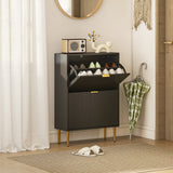 Wooden Shoe Storage Cabinet 60cm Wide With 2 Flip Doors And Gold Legs - Velmora