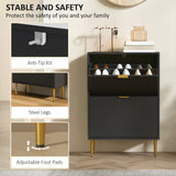 Wooden Shoe Storage Cabinet 60cm Wide With 2 Flip Doors And Gold Legs - Velmora
