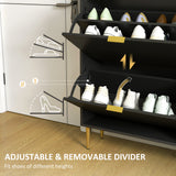 Wooden Shoe Storage Cabinet 60cm Wide With 2 Flip Doors And Gold Legs - Velmora