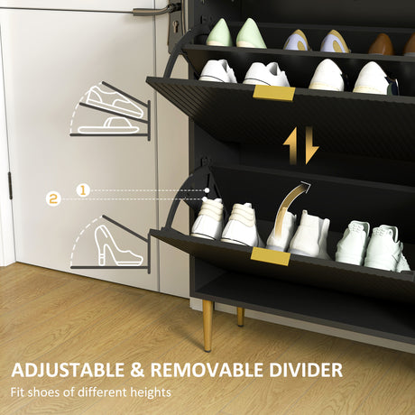 Wooden Shoe Storage Cabinet 60cm Wide With 2 Flip Doors And Gold Legs - Velmora