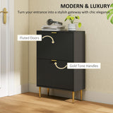 Wooden Shoe Storage Cabinet 60cm Wide With 2 Flip Doors And Gold Legs - Velmora