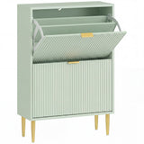 Wooden Shoe Storage Cabinet 60cm Wide With 2 Flip Doors And Gold Legs - Velmora