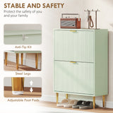 Wooden Shoe Storage Cabinet 60cm Wide With 2 Flip Doors And Gold Legs - Velmora