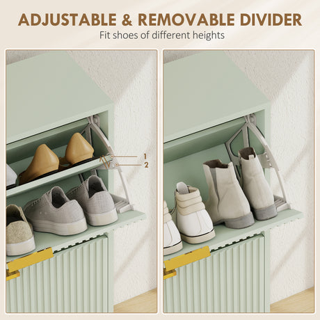 Wooden Shoe Storage Cabinet 60cm Wide With 2 Flip Doors And Gold Legs - Velmora