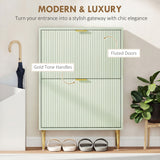 Wooden Shoe Storage Cabinet 60cm Wide With 2 Flip Doors And Gold Legs - Velmora