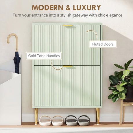 Wooden Shoe Storage Cabinet 60cm Wide With 2 Flip Doors And Gold Legs - Velmora