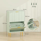 Wooden Shoe Storage Cabinet 60cm Wide With 2 Flip Doors And Gold Legs - Velmora