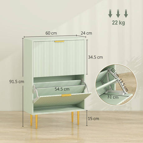 Wooden Shoe Storage Cabinet 60cm Wide With 2 Flip Doors And Gold Legs - Velmora