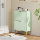 Wooden Shoe Storage Cabinet 60cm Wide With 2 Flip Doors And Gold Legs - Velmora