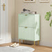 Wooden Shoe Storage Cabinet 60cm Wide With 2 Flip Doors And Gold Legs - Velmora