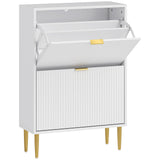 Wooden Shoe Storage Cabinet 60cm Wide With 2 Flip Doors And Gold Legs - Velmora