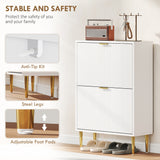 Wooden Shoe Storage Cabinet 60cm Wide With 2 Flip Doors And Gold Legs - Velmora