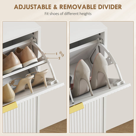 Wooden Shoe Storage Cabinet 60cm Wide With 2 Flip Doors And Gold Legs - Velmora
