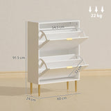 Wooden Shoe Storage Cabinet 60cm Wide With 2 Flip Doors And Gold Legs - Velmora