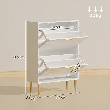 Wooden Shoe Storage Cabinet 60cm Wide With 2 Flip Doors And Gold Legs - Velmora