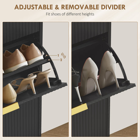 Wooden Shoe Storage Cabinet 60cm Wide With 3 Flip Doors And Gold Legs - Velmora