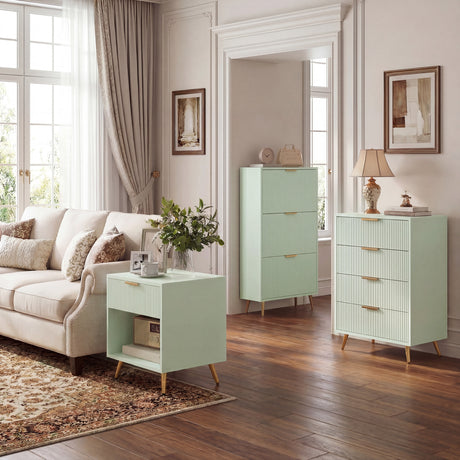 Wooden Shoe Storage Cabinet 60cm Wide With 3 Flip Doors And Gold Legs - Velmora