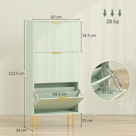 Wooden Shoe Storage Cabinet 60cm Wide With 3 Flip Doors And Gold Legs - Velmora