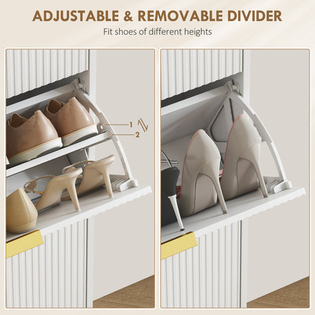 Wooden Shoe Storage Cabinet 60cm Wide With 3 Flip Doors And Gold Legs - Velmora