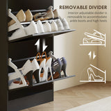 Wooden Shoe Storage Cabinet 60cm Wide With 3 Flip Doors And Light Oak Top - Velmora