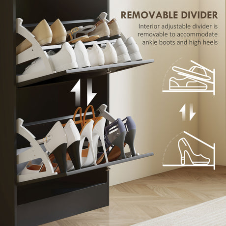 Wooden Shoe Storage Cabinet 60cm Wide With 3 Flip Doors And Light Oak Top - Velmora