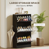 Wooden Shoe Storage Cabinet 60cm Wide With 3 Flip Doors And Light Oak Top - Velmora