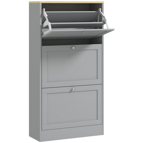 Wooden Shoe Storage Cabinet 60cm Wide With 3 Flip Doors And Light Oak Top - Velmora