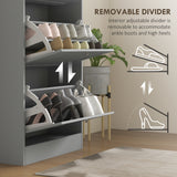 Wooden Shoe Storage Cabinet 60cm Wide With 3 Flip Doors And Light Oak Top - Velmora